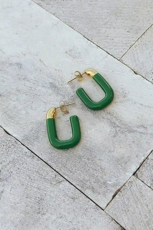 green and gold rectangle earrings