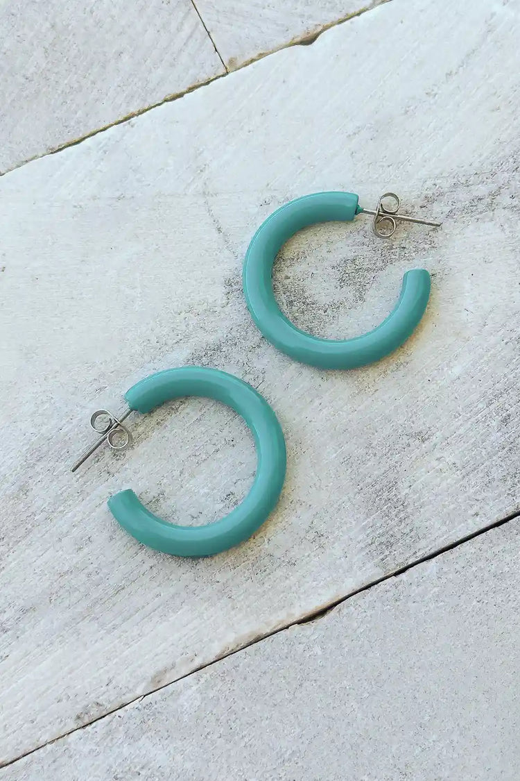 teal blue circle hoop earrings 