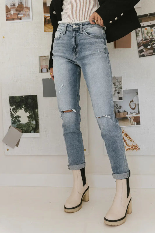 High rise mom jeans in medium wash 