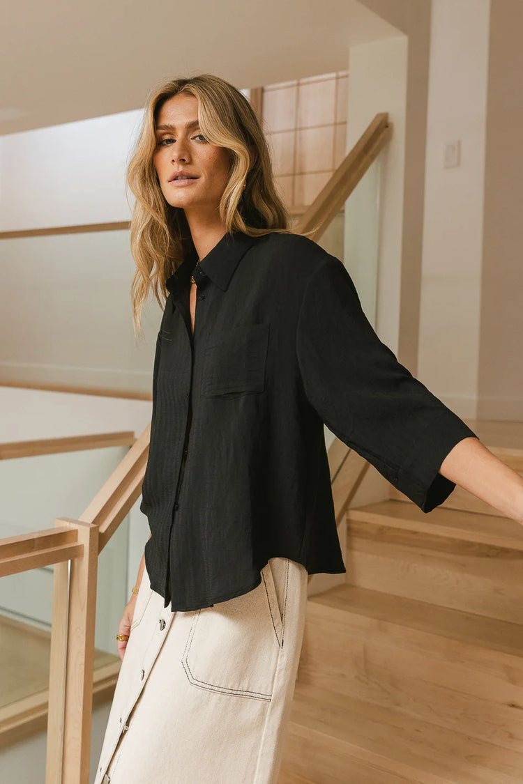 3/4 sleeves button up in black 