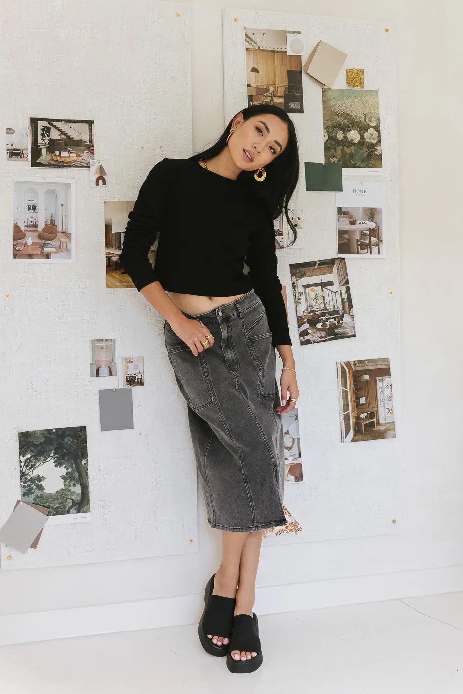 Black denim 2024 skirt outfit home