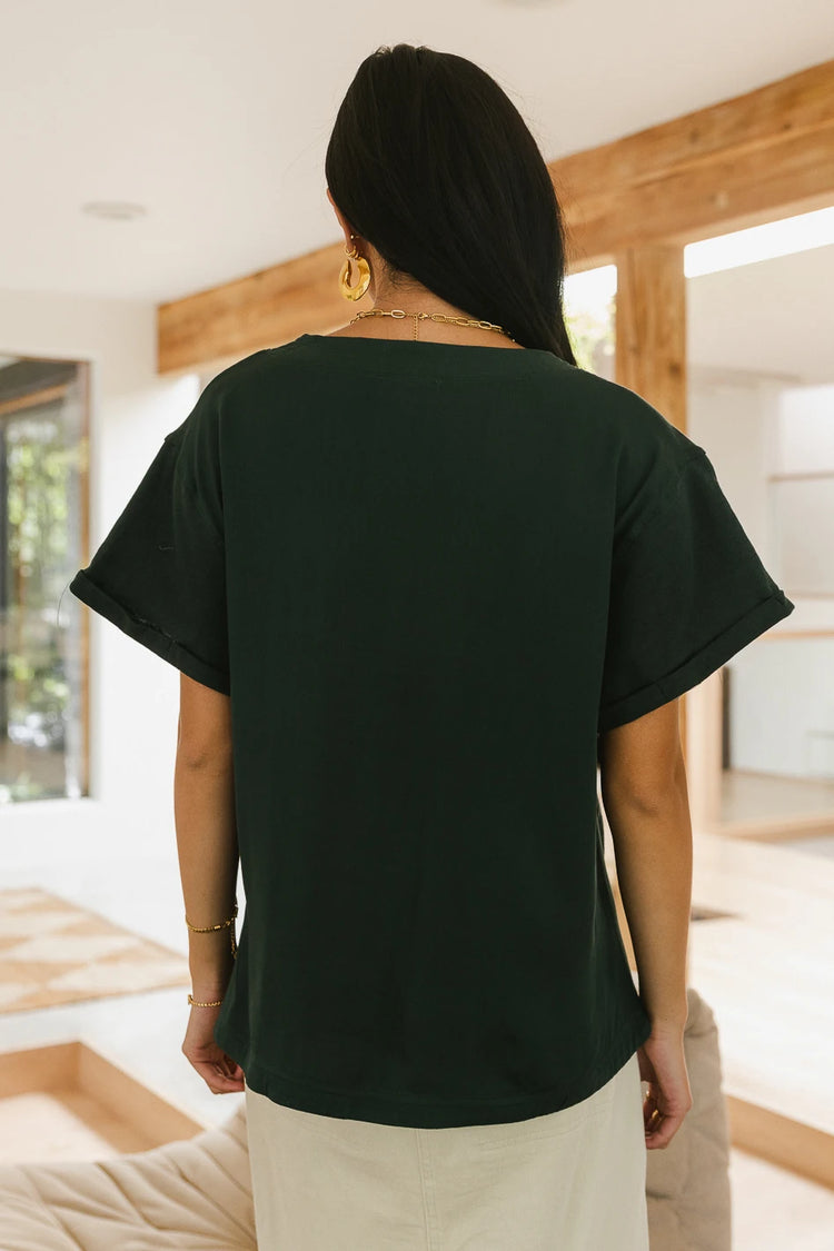 short rolled sleeve top in green 