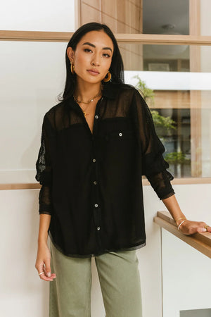 Victoria Contrast Button Up in Black