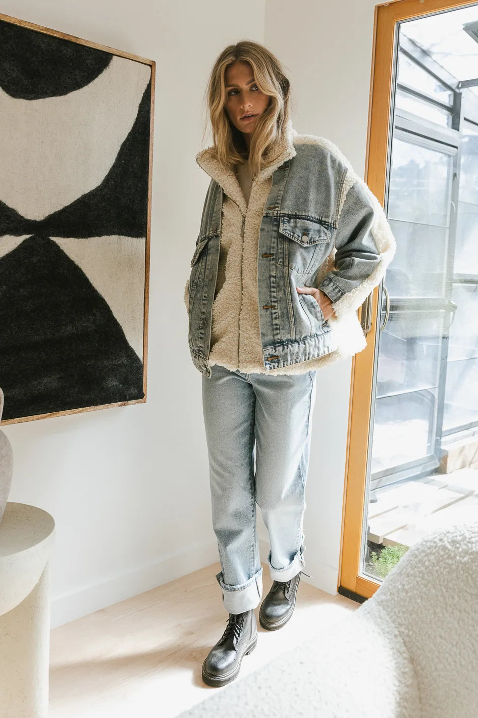 BlankNYC Denim Sherpa Jacket b hme