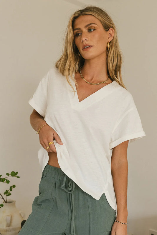 Rolled cuffs contrast top in white 