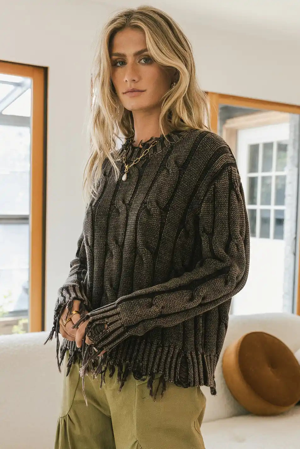 Mari Distressed Sweater in Black b hme