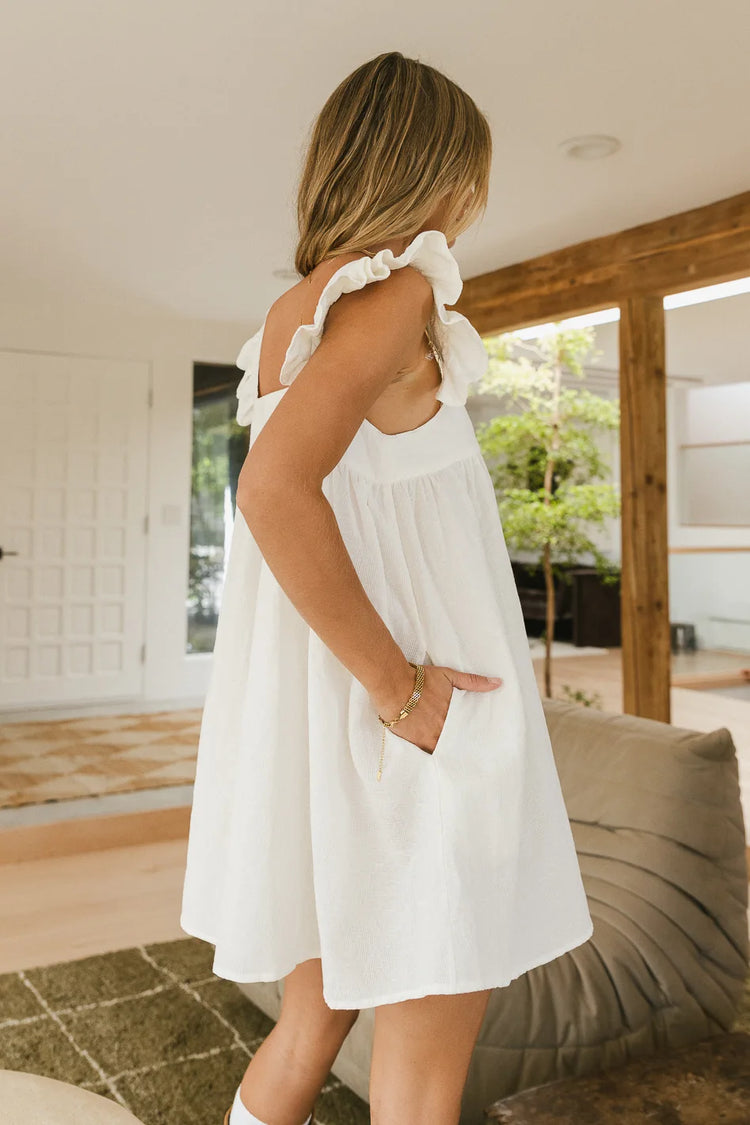 Ruffle sleeves mini dress in white 