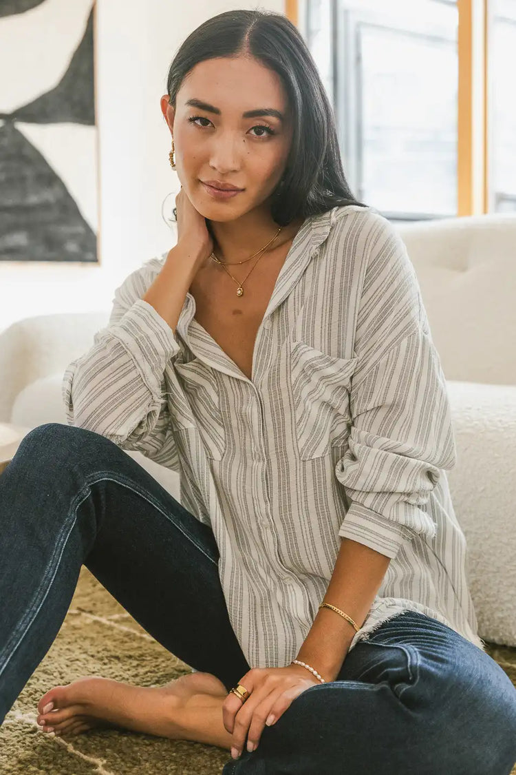 Striped button up in grey