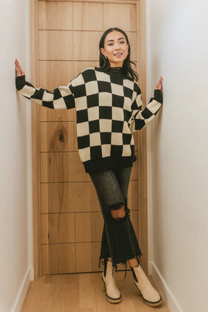 Angela Checkered Sweater in Black