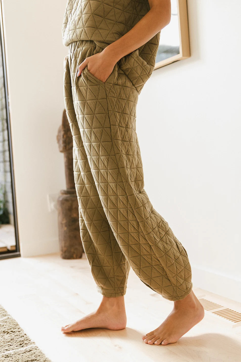 Elora Quilted Joggers in Olive - FINAL SALE