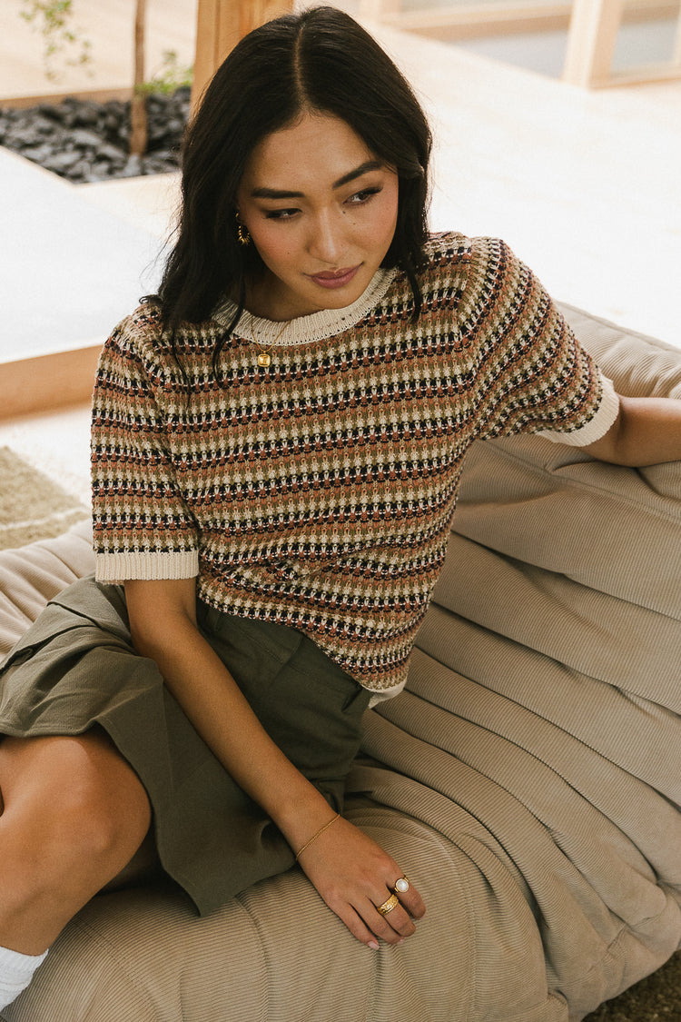 textured sweater with short sleeves