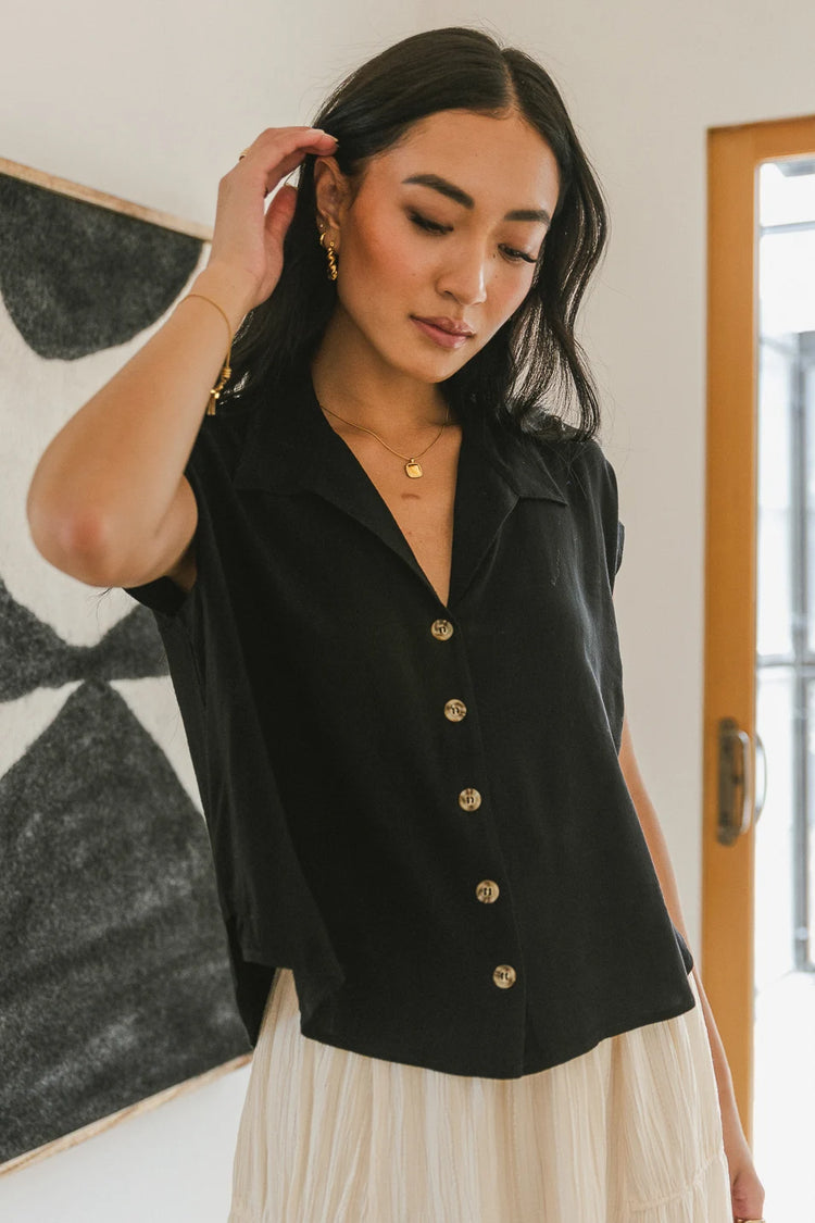 Button up top in black 