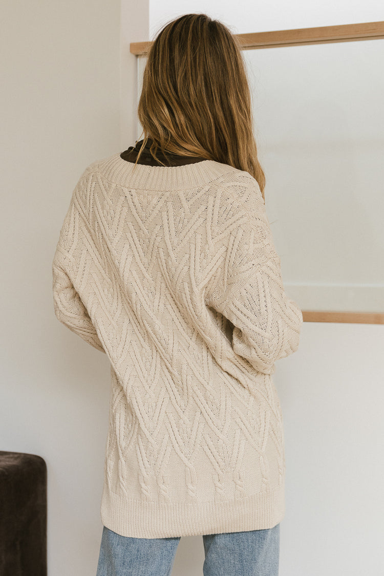 texture knit cardigan in natural