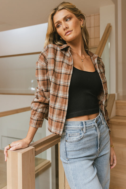 plaid top with buttons