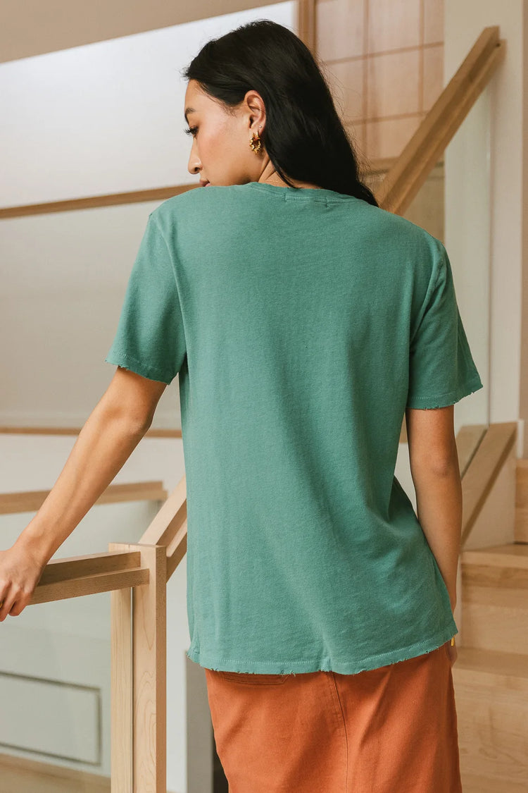 Knit graphic tee in teal 