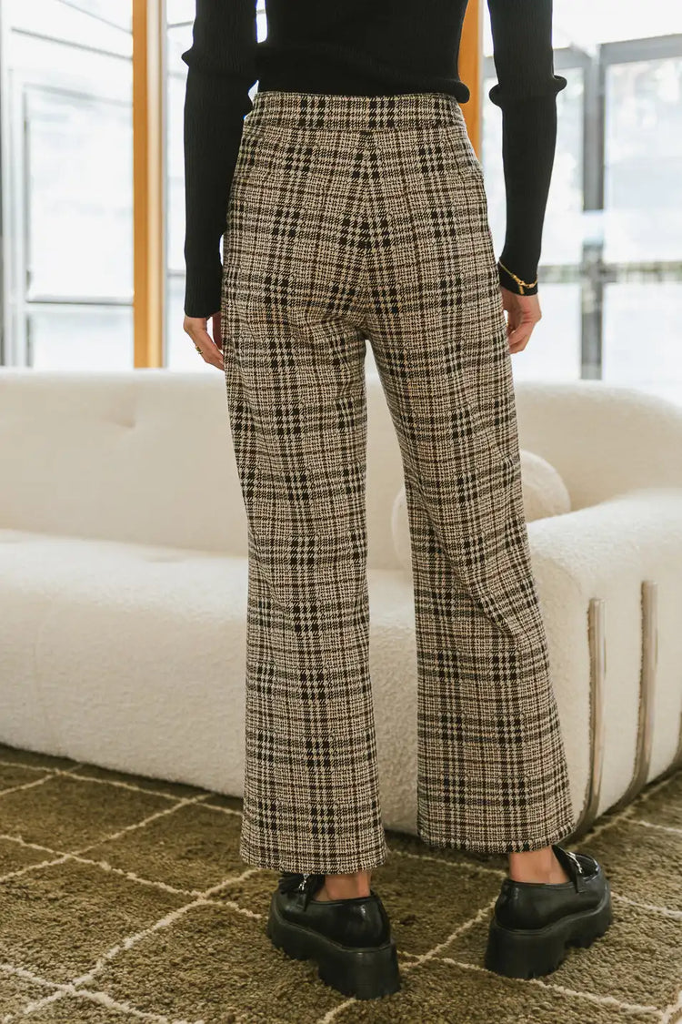 Non Stretch plaid pants in taupe 