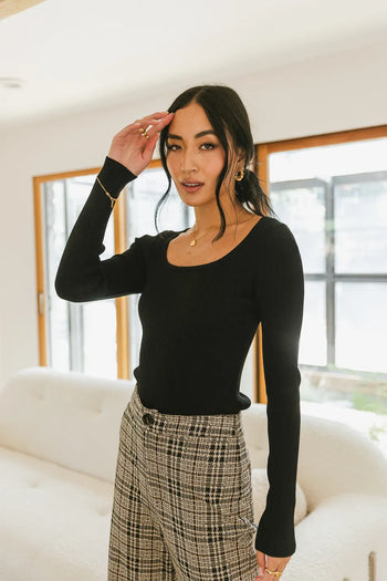 Square neck ribbed sweater in black 
