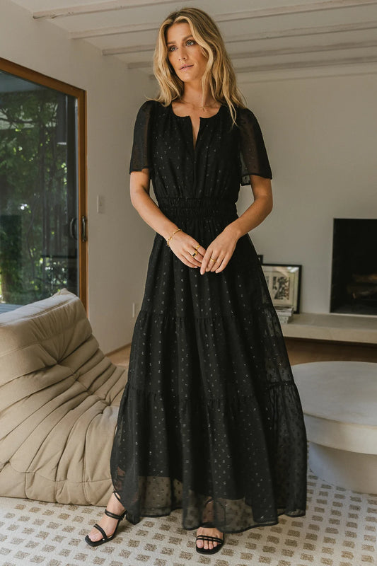 Tiered skirt maxi dress in black 