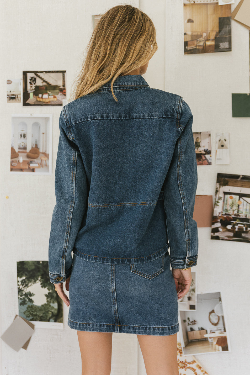 long sleeve medium wash denim jacket