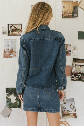 long sleeve medium wash denim jacket