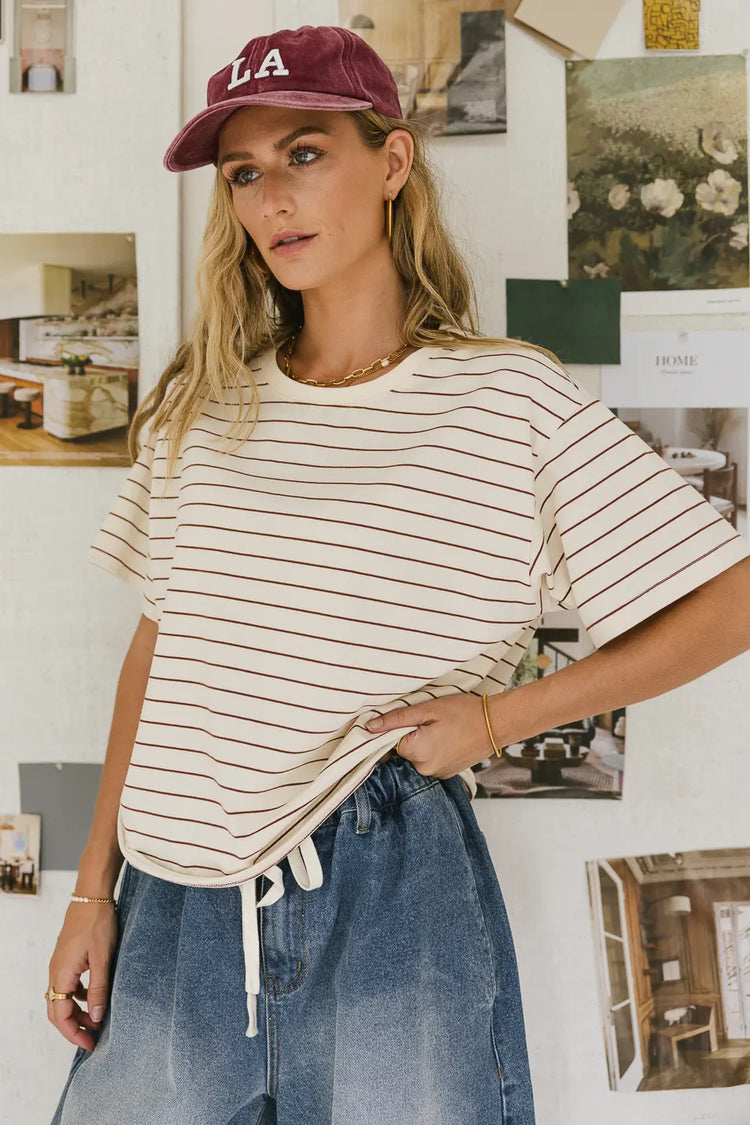 Short sleeves striped top in red 