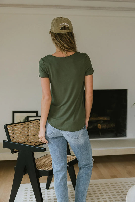 Round neck top in olive 