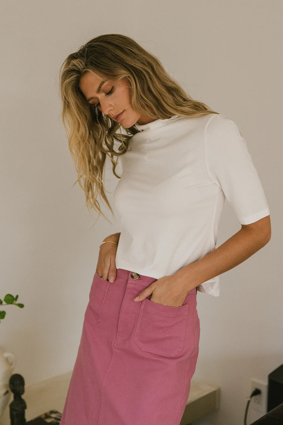 Mock neck top in ivory 