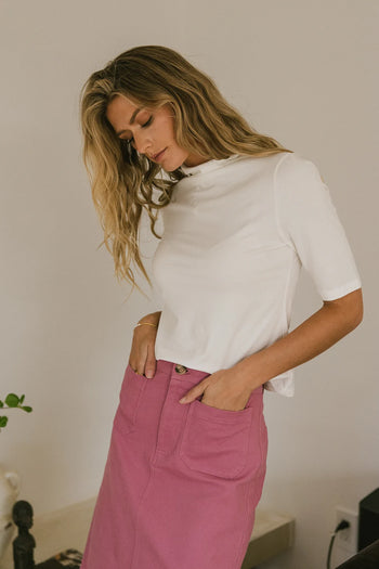 Mock neck top in ivory 