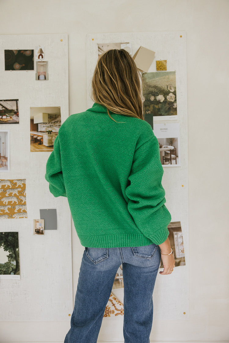 green thick cardigan sweater