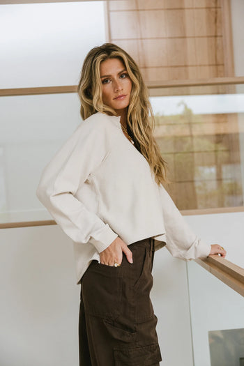 Long sleeves sweatshirt top in natural 