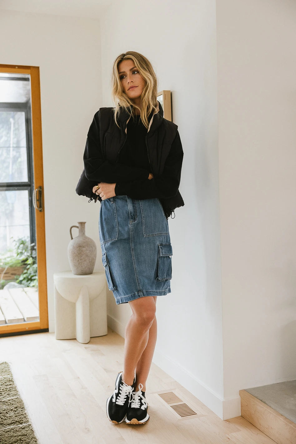 Black denim cargo shop skirt