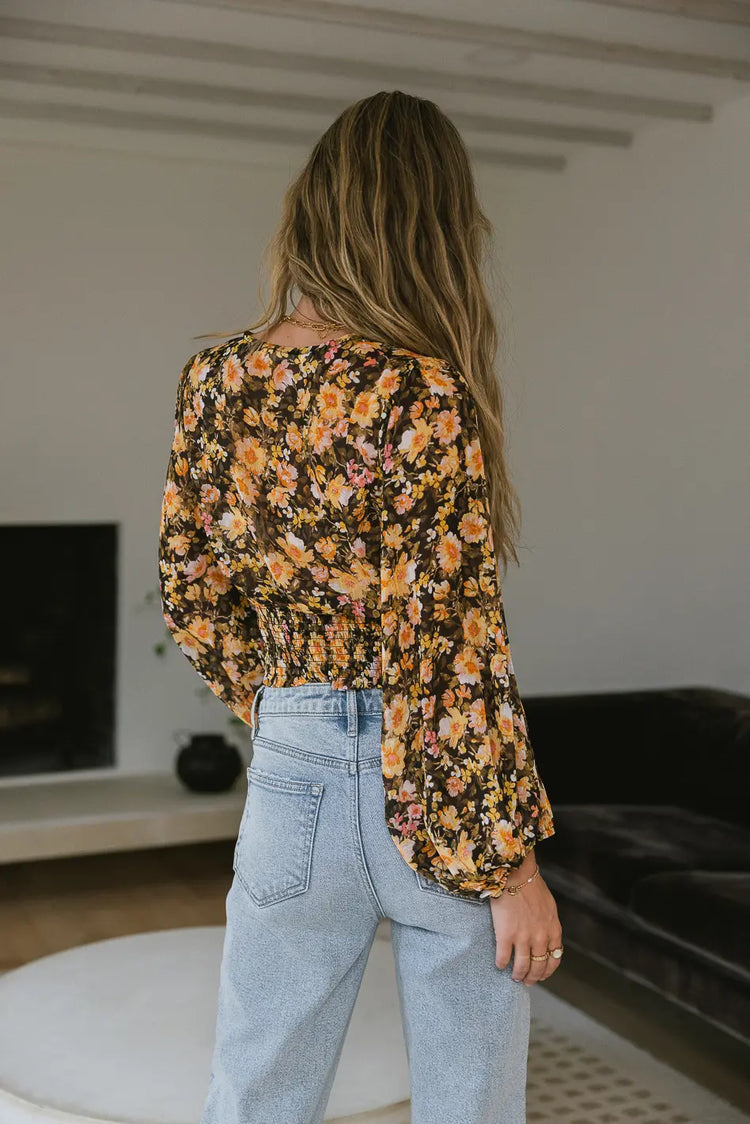 Elastic back hem floral blouse in multi color 