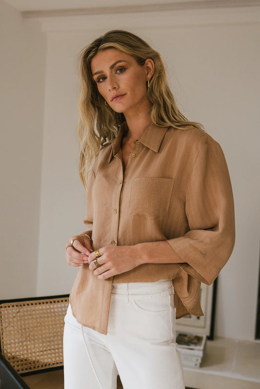 One front pocket button up in camel 