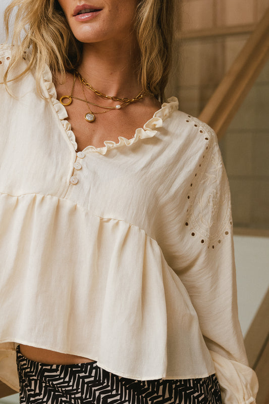 embroidered detail long sleeve blouse