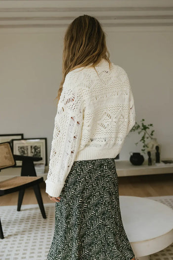 Long sleeves open knit sweater in cream 