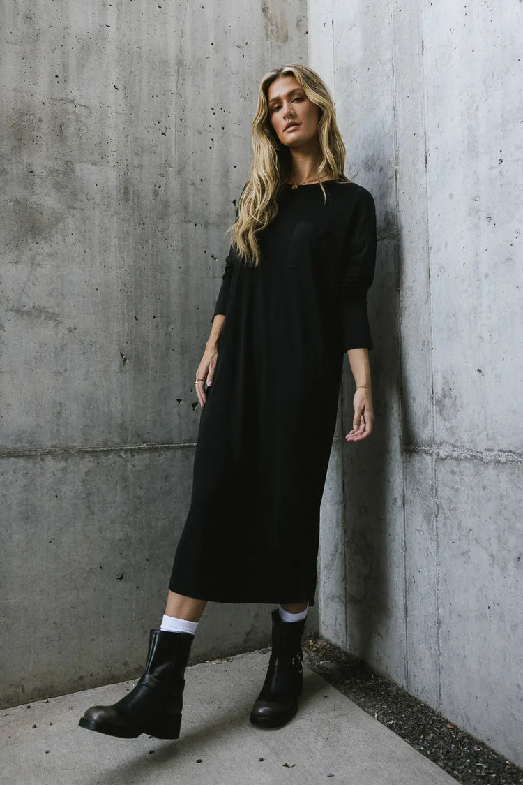 Long Sleeve T-Shirt Dress in Black - FINAL SALE | böhme