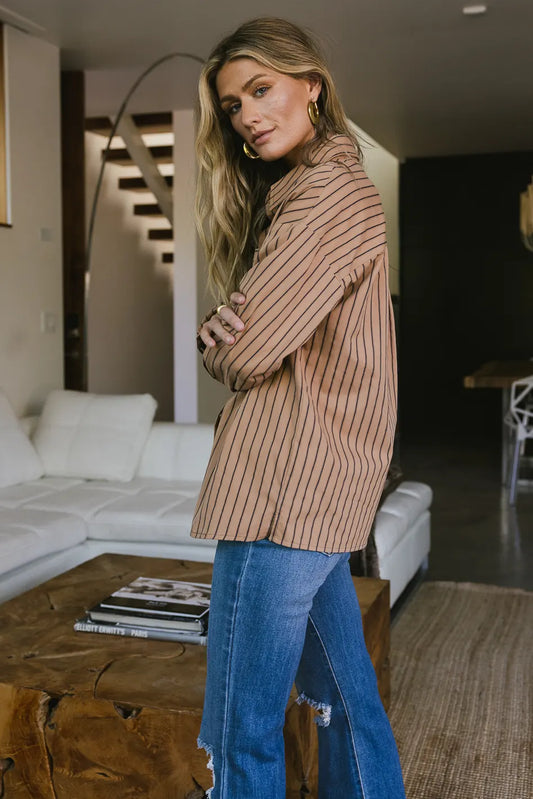 Long sleeves button up in brown 
