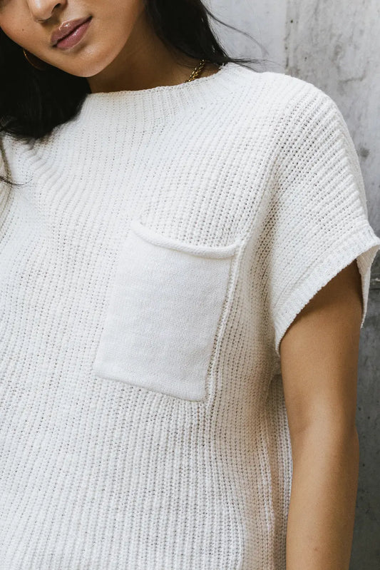 One side pocket sweater top in cream 