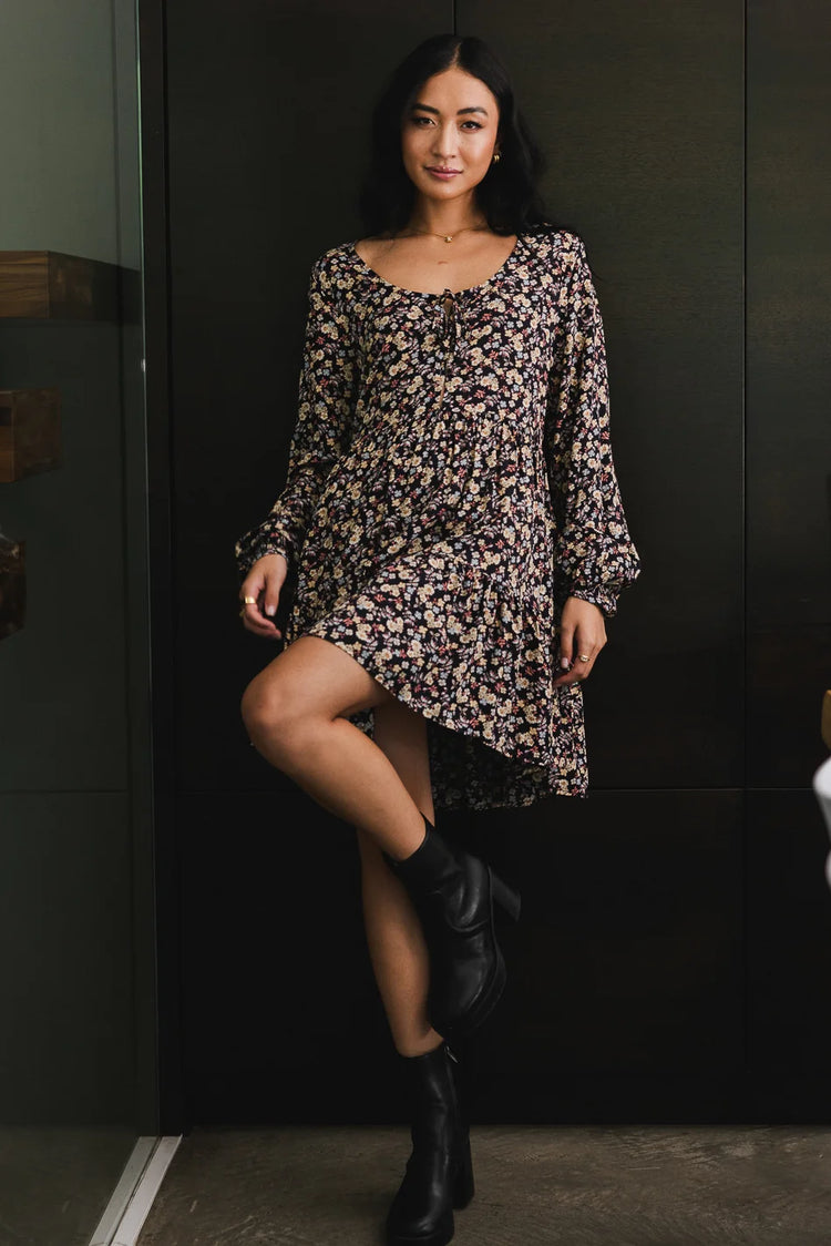 Long sleeves floral mini dress in multi colors 