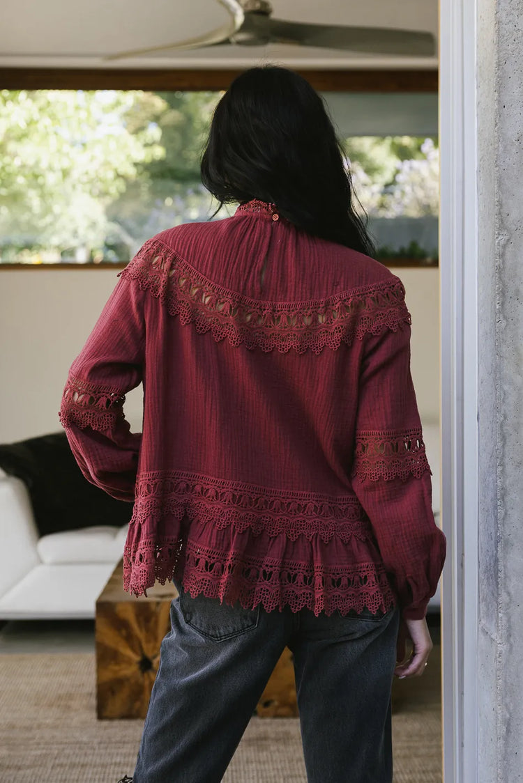 Woven lace top in brick 
