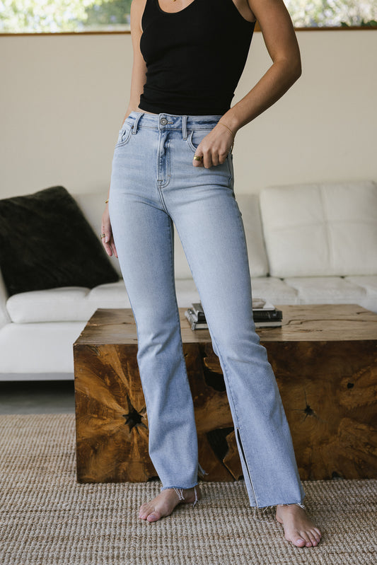 light denim jeans with side slits
