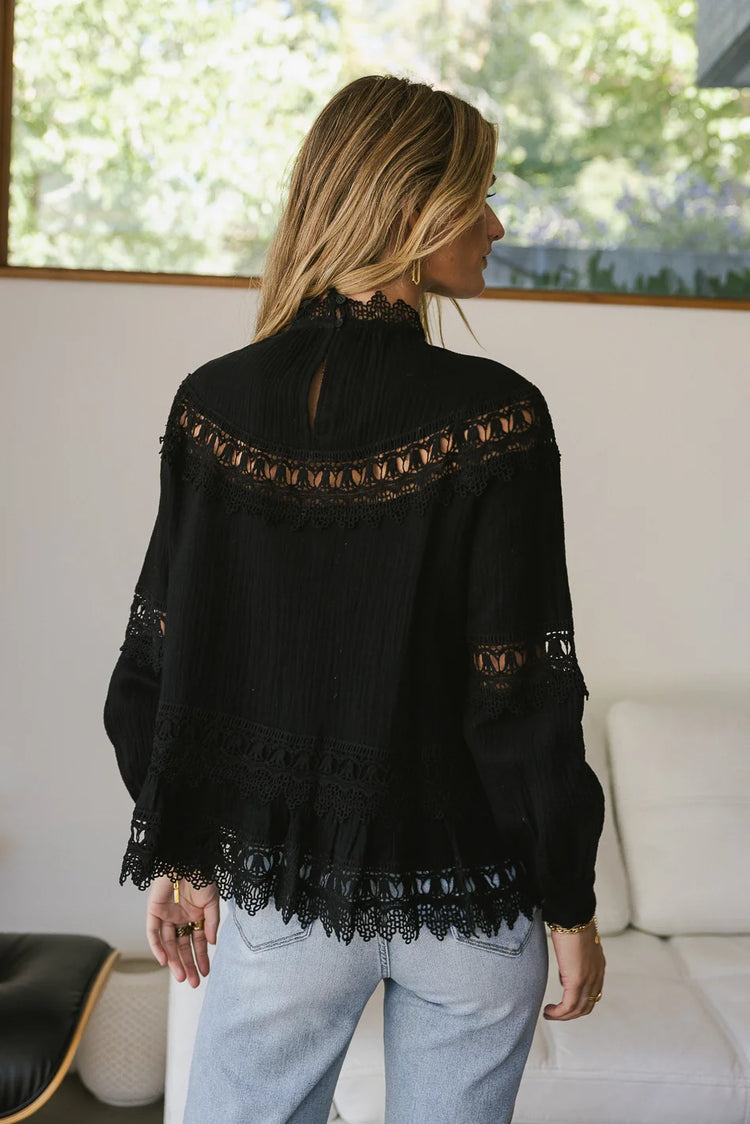 Back with details lace top in black 