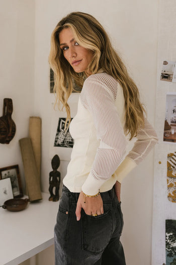 Rolled cuffs ribbed top in cream 