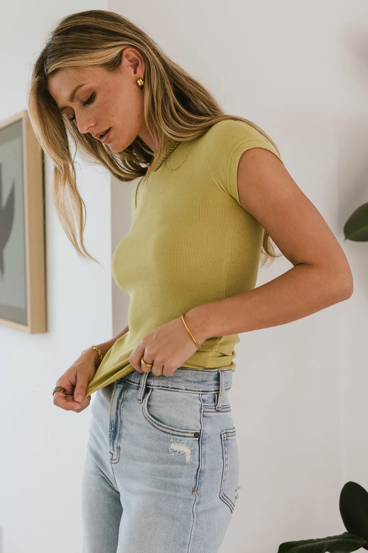 Knit top in chartreuse 