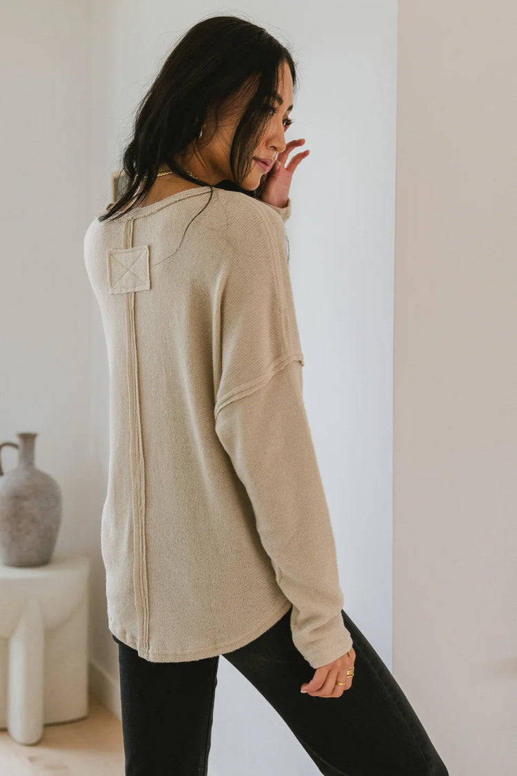 long sleeve knit top in cream