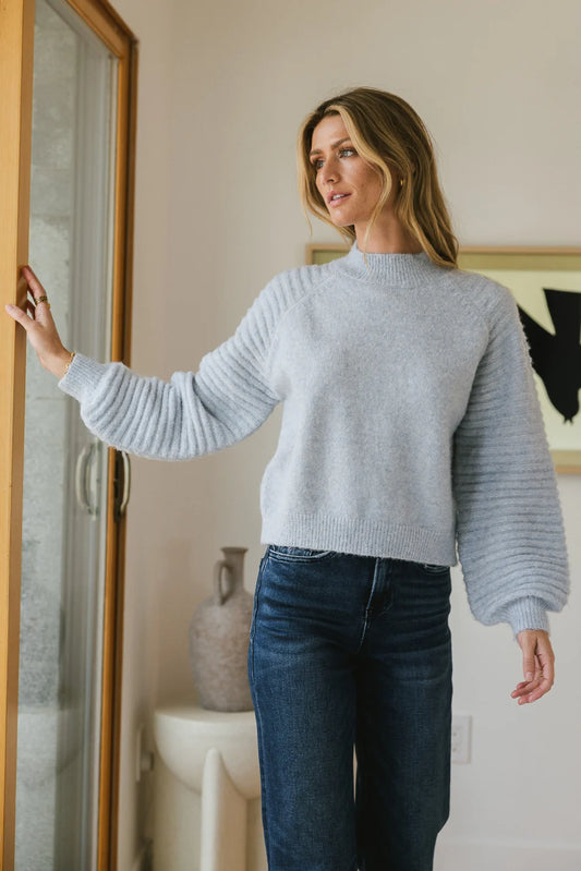 Ribbed long sleeves sweater in blue 