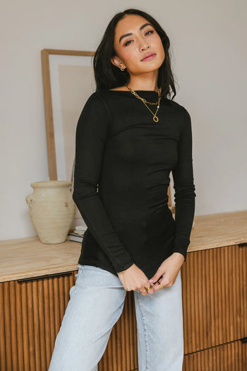 Boatneck Knit top in black 