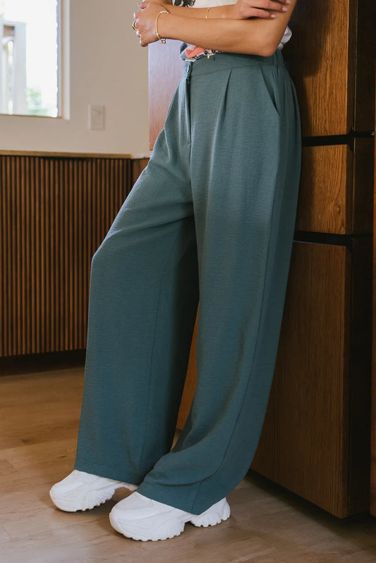 Woven wide leg pants in teal 
