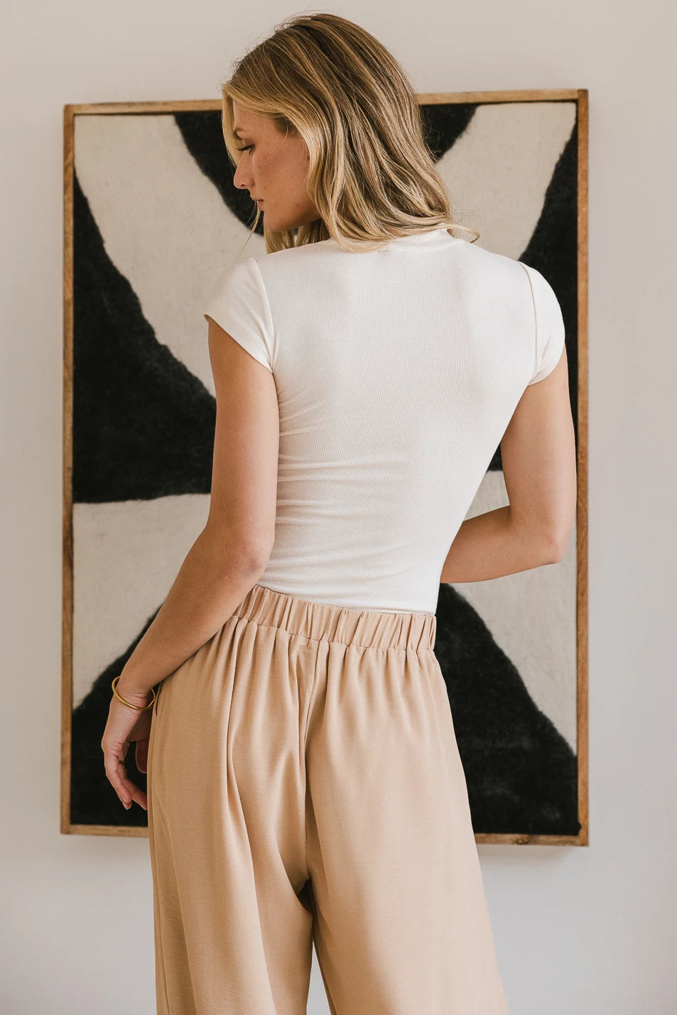 Knit ribbed top in cream 