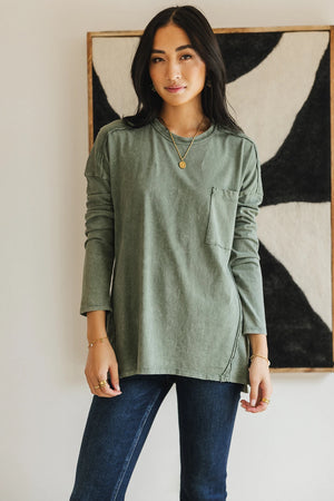 Washed Oversized Knit Top in Sage